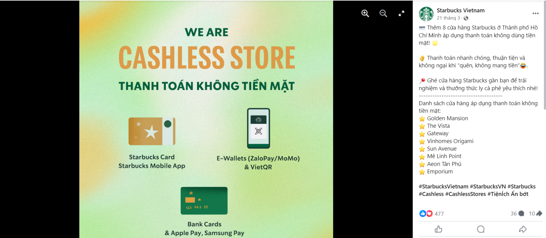 Starbucks không thanh toán bằng tiền mặt