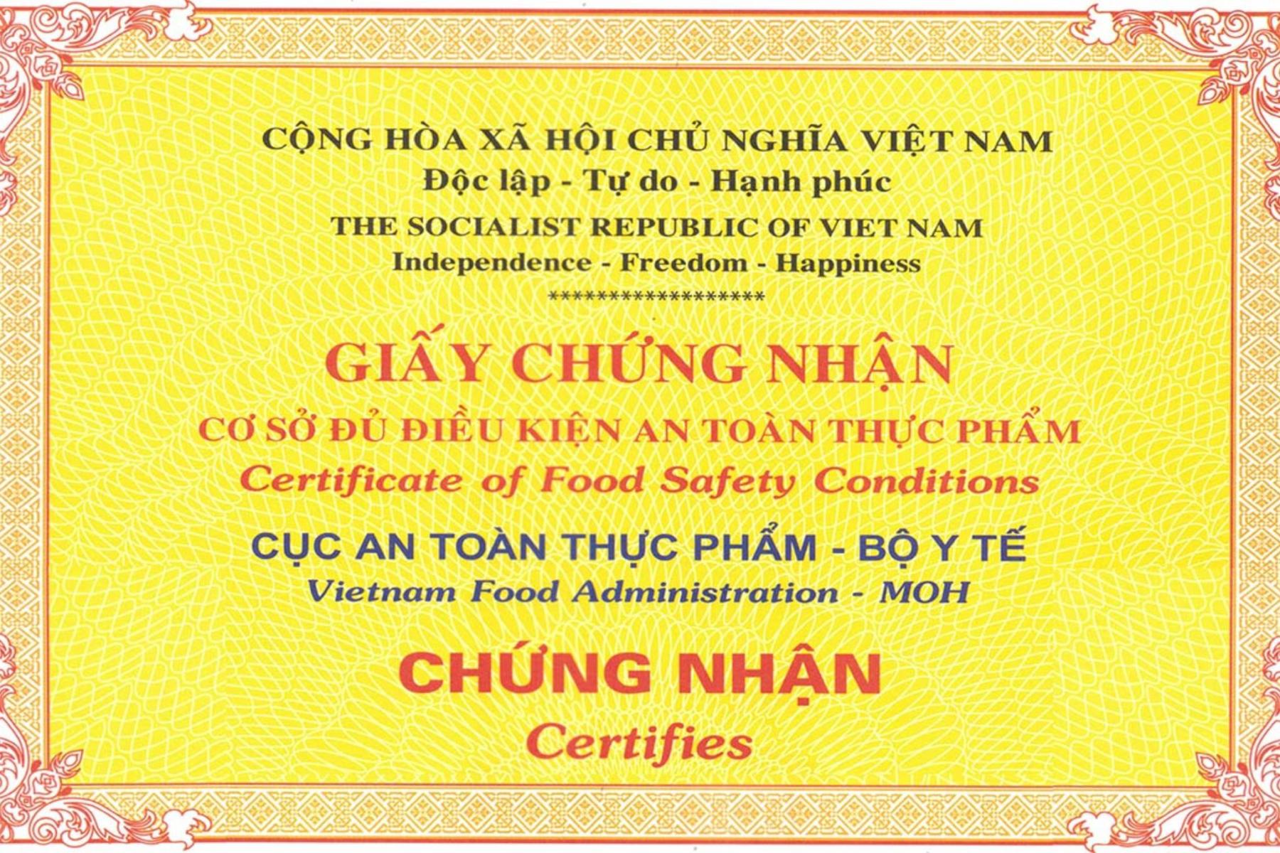 Giấy chứng nhận VSATTP