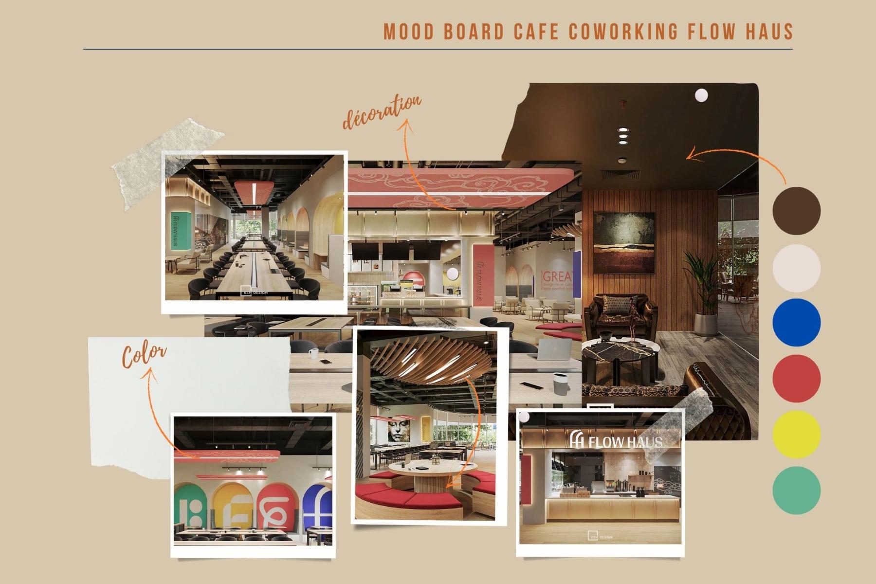 mood board và bảng màu chốt trước khi mua nội thất trong thiết kế quán cafe phong cách hiện đại