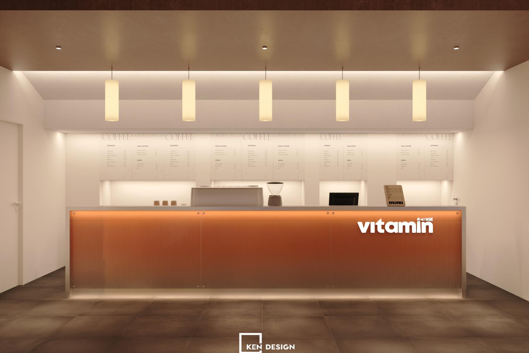 quầy bar vân sọc cam của thiết kế quán cafe Vitamin